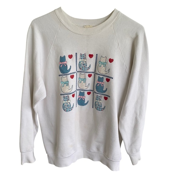 Vintage Cat Kittens Heart Crewneck Sweatshirt Adult Large Women’s 90s Sweater - Picture 1 of 6